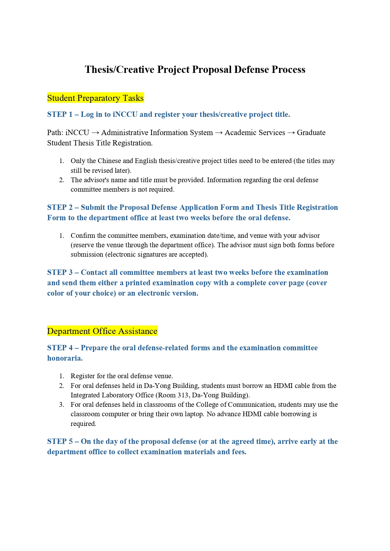 Thesis/Creative Project Proposal Defense Process